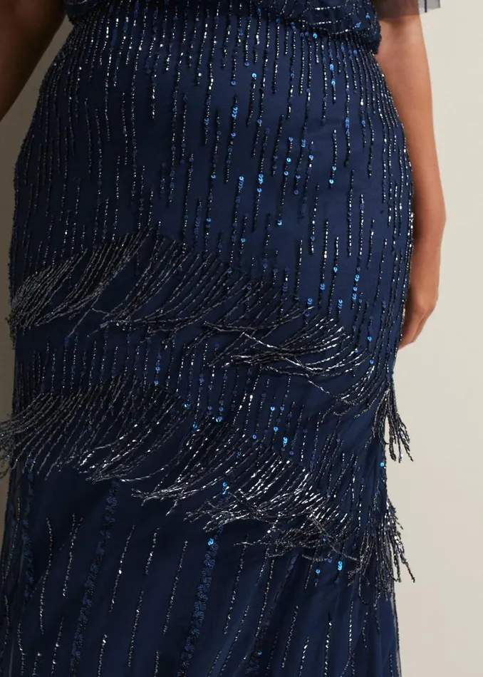 Phase Eight Dresses Evadine Beaded Maxi Dress Petrol 8211 Women