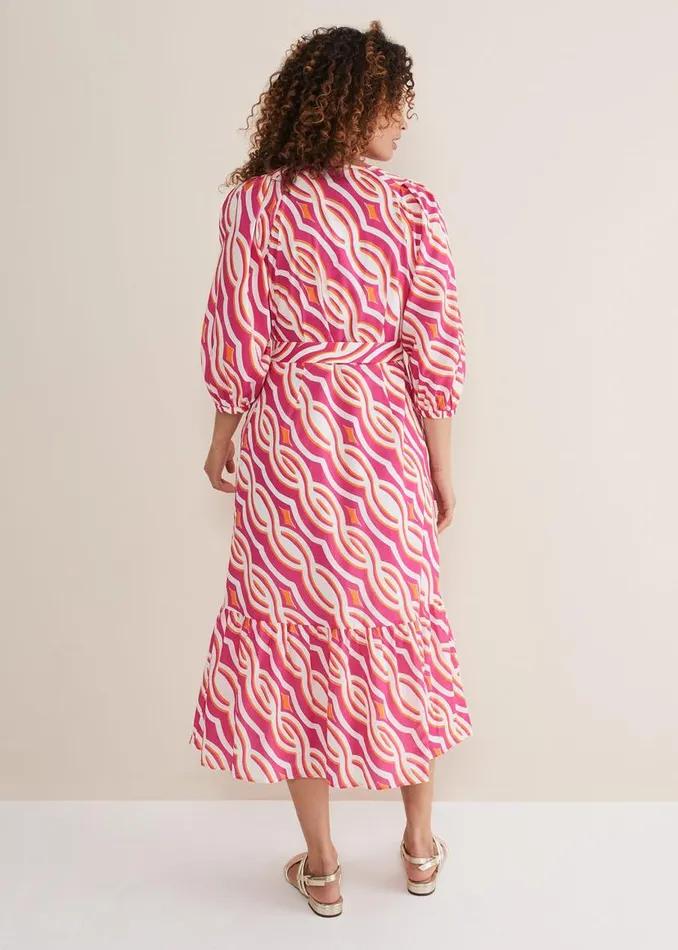 Phase Eight Dresses Georgie Cotton Geo Midi Dress Pink 8211 Women