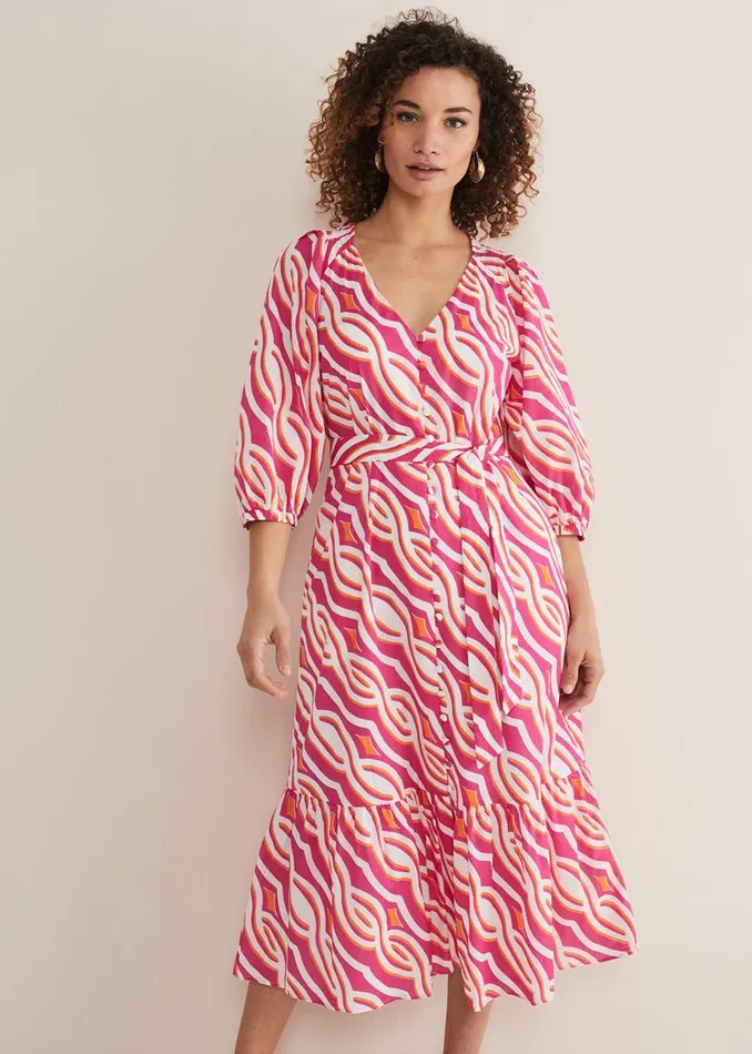 Phase Eight Dresses Georgie Cotton Geo Midi Dress Pink 8211 Women