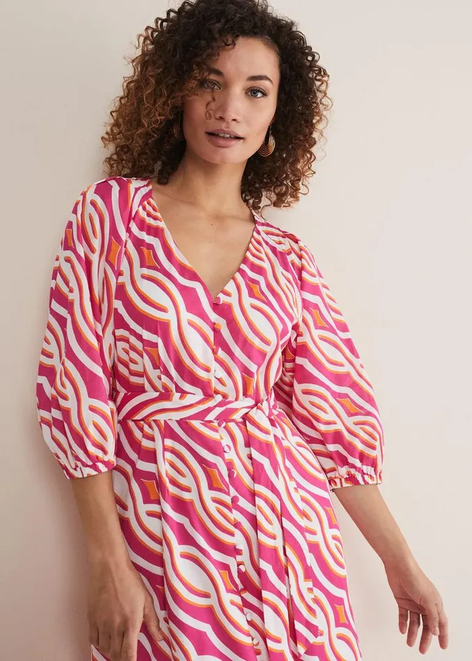 Phase Eight Dresses Georgie Cotton Geo Midi Dress Pink 8211 Women