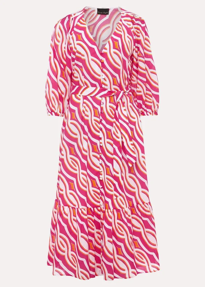 Phase Eight Dresses Georgie Cotton Geo Midi Dress Pink 8211 Women