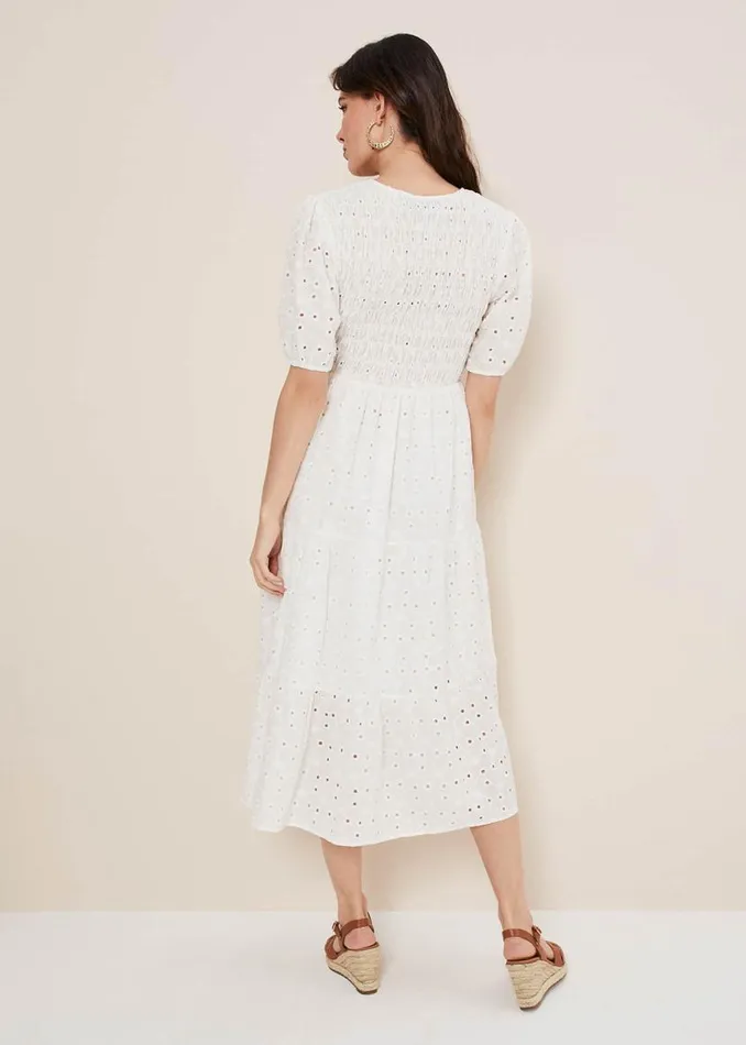 Phase Eight Dresses Gretta Broderie Midi Dress White 8211 Women
