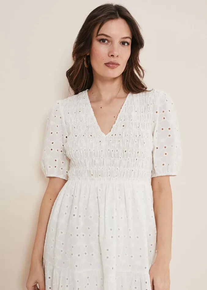 Phase Eight Dresses Gretta Broderie Midi Dress White 8211 Women