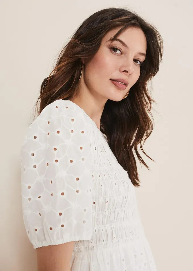 Phase Eight Dresses Gretta Broderie Midi Dress White 8211 Women