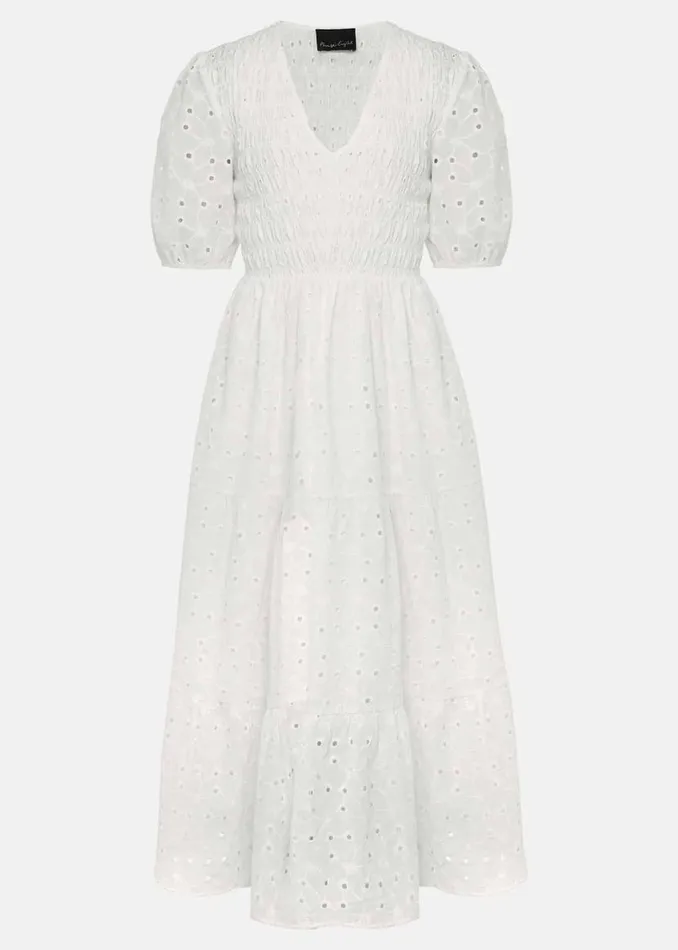 Phase Eight Dresses Gretta Broderie Midi Dress White 8211 Women