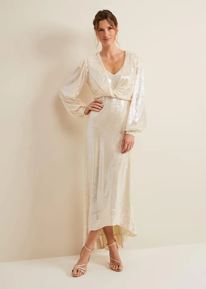 Phase Eight Dresses Jamila Sequin Overlay Maxi Dress Oyster 8211 Women