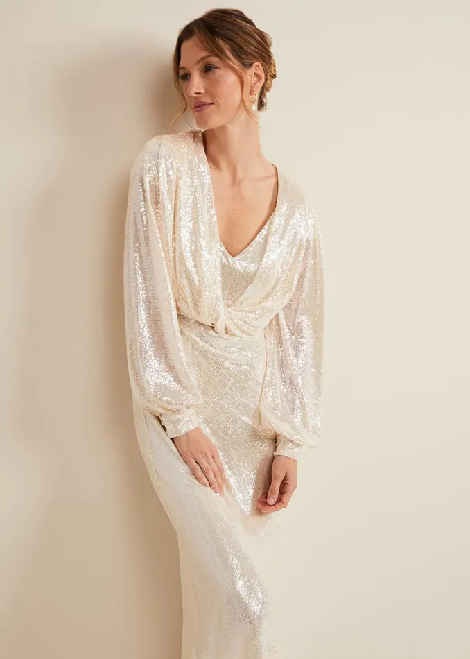 Phase Eight Dresses Jamila Sequin Overlay Maxi Dress Oyster 8211 Women