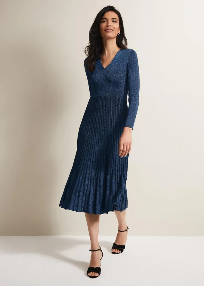 Phase Eight Dresses Jessamin Shimmer Knitted Midi Dress Blue 8211 Women