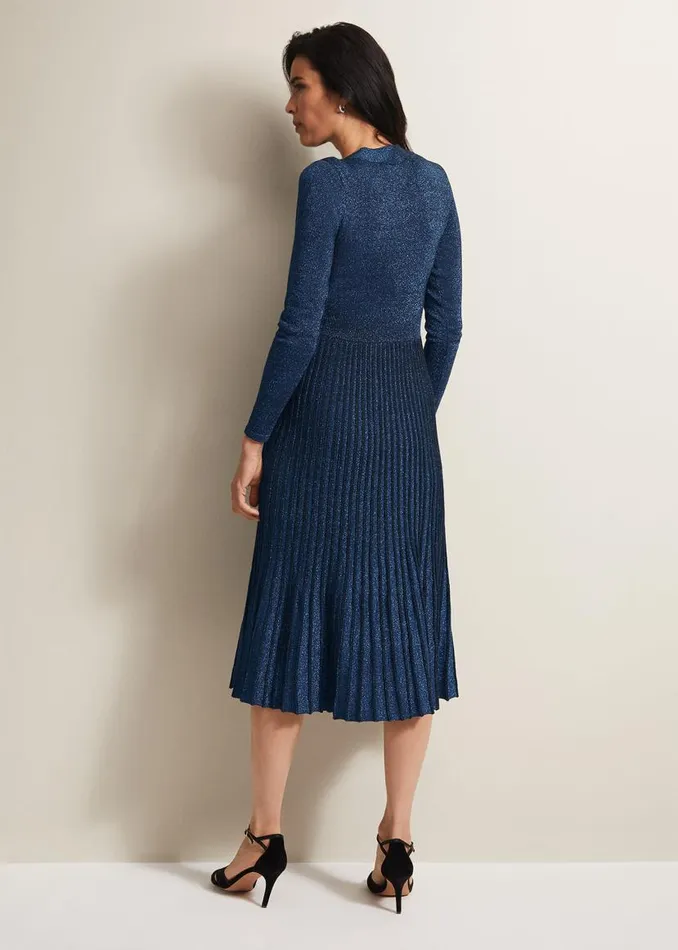 Phase Eight Dresses Jessamin Shimmer Knitted Midi Dress Blue 8211 Women