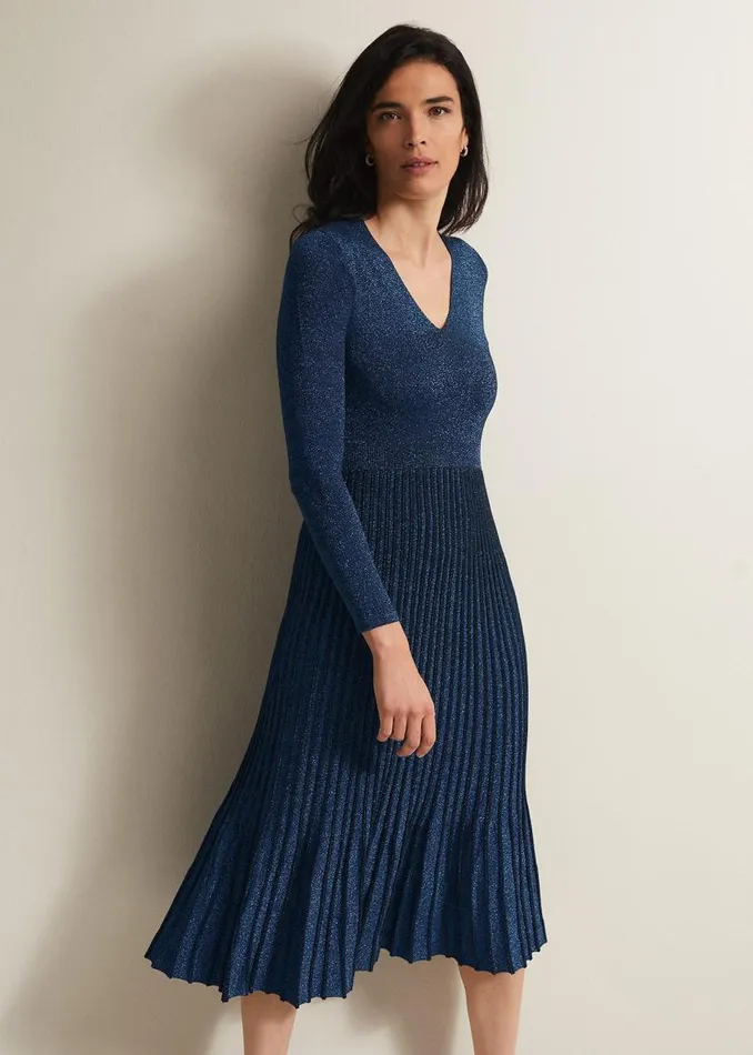 Phase Eight Dresses Jessamin Shimmer Knitted Midi Dress Blue 8211 Women