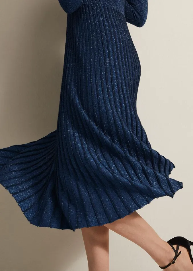 Phase Eight Dresses Jessamin Shimmer Knitted Midi Dress Blue 8211 Women