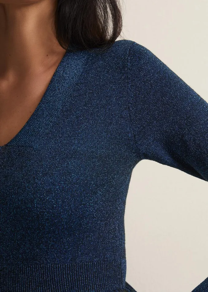 Phase Eight Dresses Jessamin Shimmer Knitted Midi Dress Blue 8211 Women