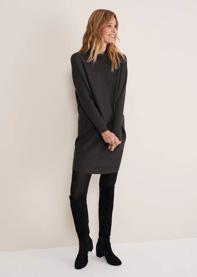 Phase Eight Dresses Jocelin Roll Neck Knit Dress Charcoal 8211 Women