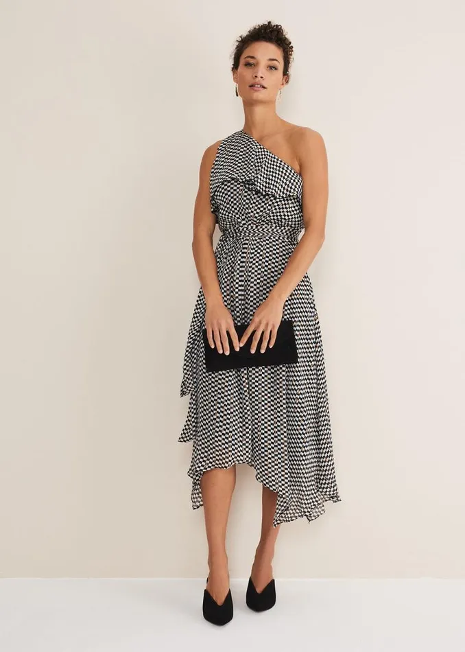 Phase Eight Dresses Kaz Checked One Shoulder Midi Dress Blackwhite 8211 Women Phase Eight Dresses Kaz Checked One Shoulder Midi Dress Blackwhite 8211 Women