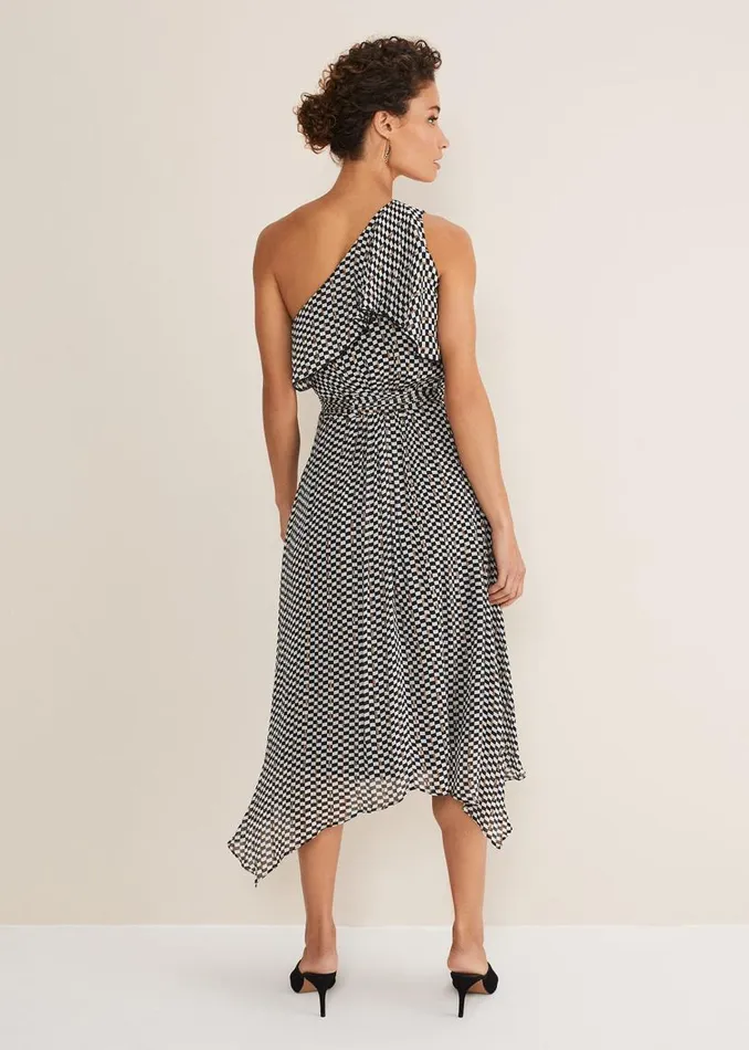 Phase Eight Dresses Kaz Checked One Shoulder Midi Dress Blackwhite 8211 Women Phase Eight Dresses Kaz Checked One Shoulder Midi Dress Blackwhite 8211 Women