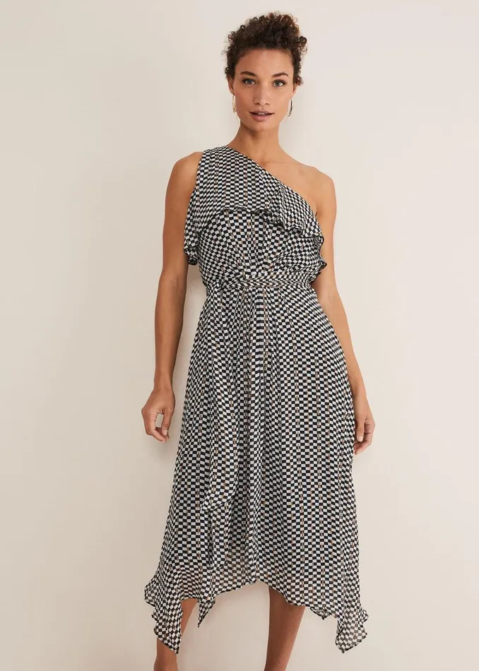 Phase Eight Dresses Kaz Checked One Shoulder Midi Dress Blackwhite 8211 Women Phase Eight Dresses Kaz Checked One Shoulder Midi Dress Blackwhite 8211 Women