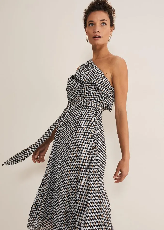 Phase Eight Dresses Kaz Checked One Shoulder Midi Dress Blackwhite 8211 Women Phase Eight Dresses Kaz Checked One Shoulder Midi Dress Blackwhite 8211 Women