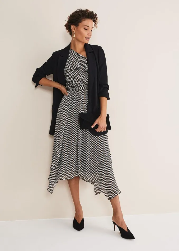 Phase Eight Dresses Kaz Checked One Shoulder Midi Dress Blackwhite 8211 Women Phase Eight Dresses Kaz Checked One Shoulder Midi Dress Blackwhite 8211 Women