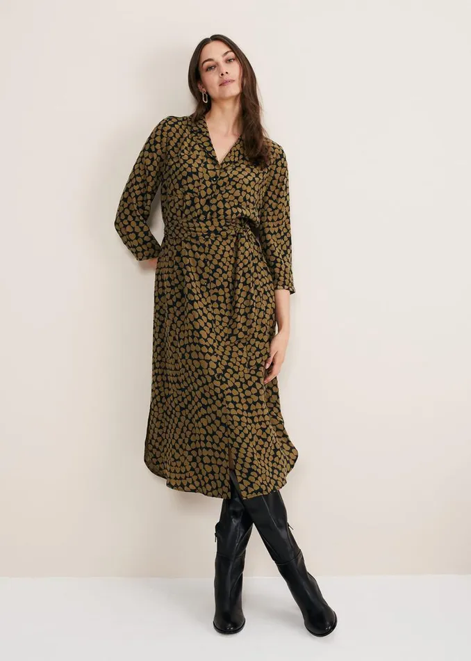 Phase Eight Dresses Kesia Heart Print Shirt Dress Khakiblack 8211 Women