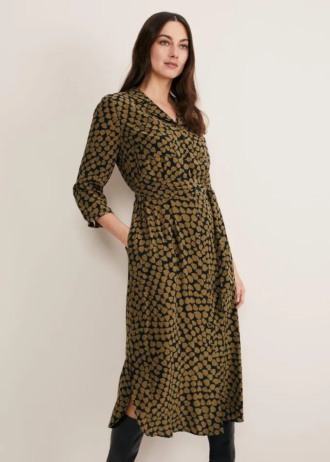 Phase Eight Dresses Kesia Heart Print Shirt Dress Khakiblack 8211 Women
