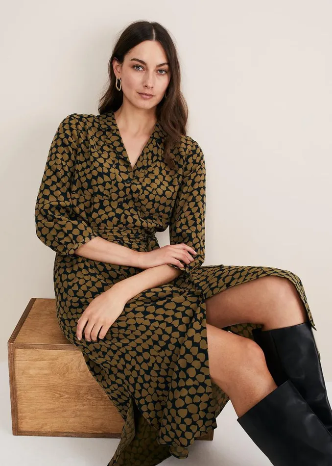 Phase Eight Dresses Kesia Heart Print Shirt Dress Khakiblack 8211 Women