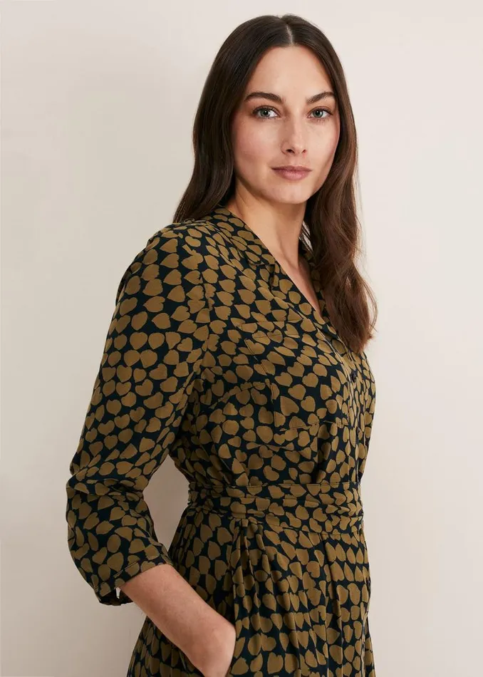 Phase Eight Dresses Kesia Heart Print Shirt Dress Khakiblack 8211 Women
