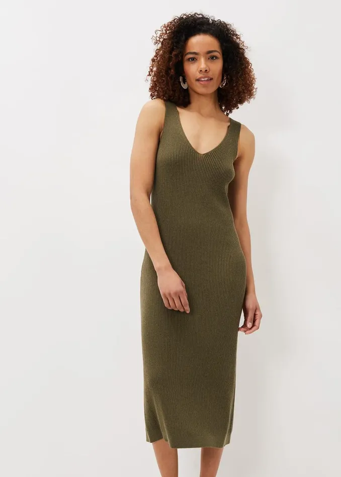 Phase Eight Dresses Lindan Ribbed Knit Midi Dress Khaki 8211 Women