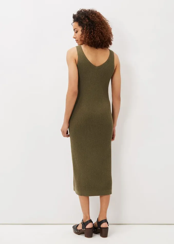 Phase Eight Dresses Lindan Ribbed Knit Midi Dress Khaki 8211 Women