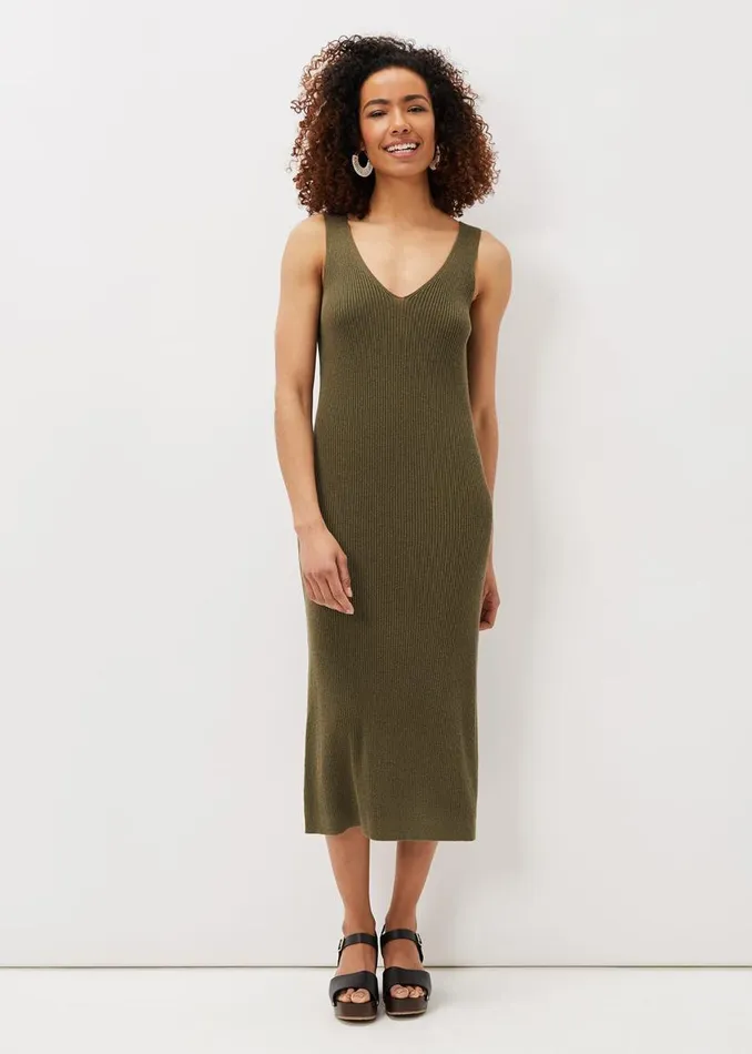 Phase Eight Dresses Lindan Ribbed Knit Midi Dress Khaki 8211 Women