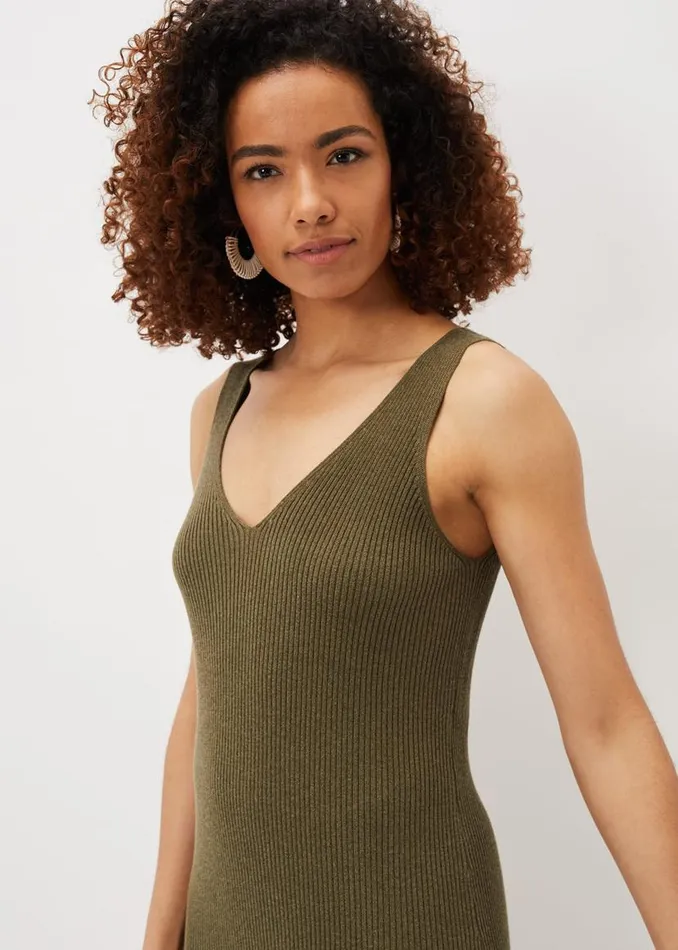 Phase Eight Dresses Lindan Ribbed Knit Midi Dress Khaki 8211 Women