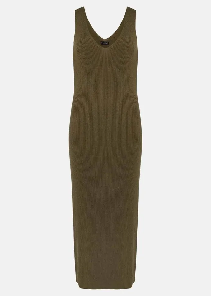 Phase Eight Dresses Lindan Ribbed Knit Midi Dress Khaki 8211 Women