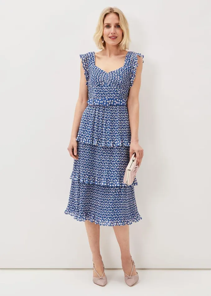 Phase Eight Dresses Lisha Spot Pleated Tiered Midi Dress Bluecream 8211 Women Phase Eight Dresses Lisha Spot Pleated Tiered Midi Dress Bluecream 8211 Women