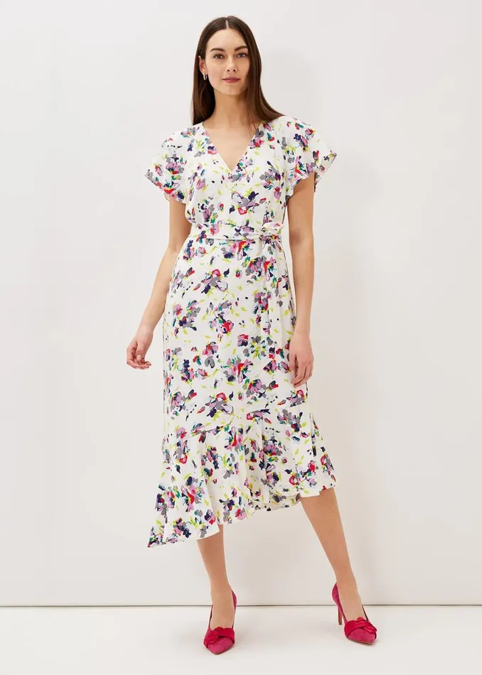 Phase Eight Dresses Lorel Floral Asymmetric Hem Dress Ivorymulti 8211 Women