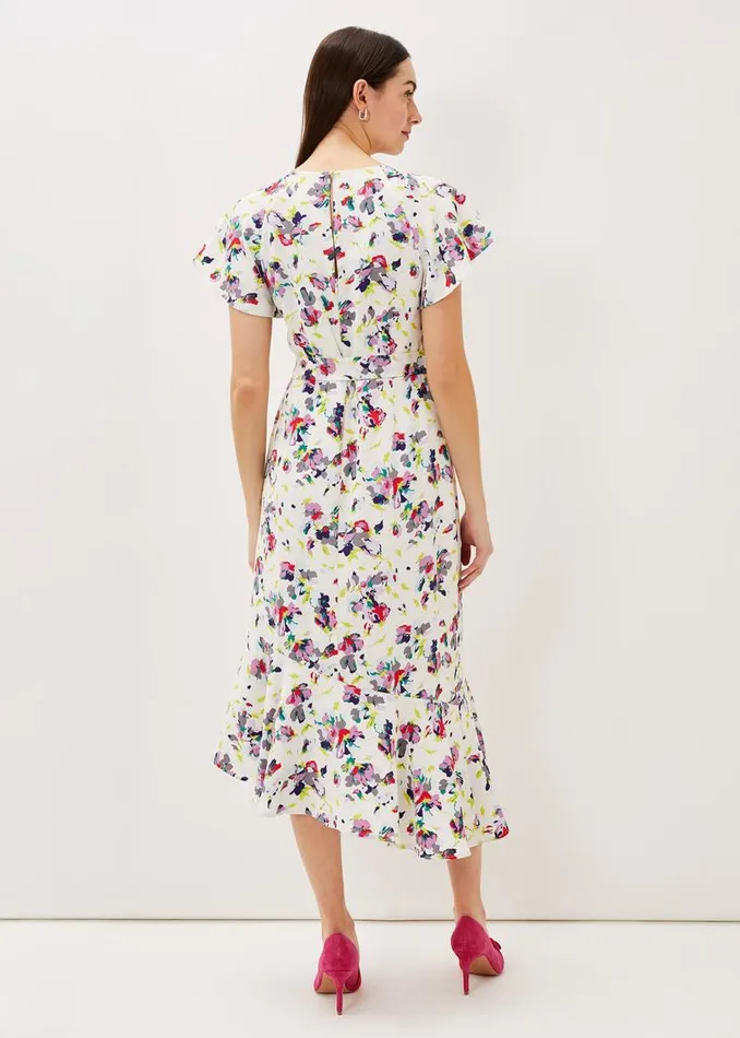 Phase Eight Dresses Lorel Floral Asymmetric Hem Dress Ivorymulti 8211 Women