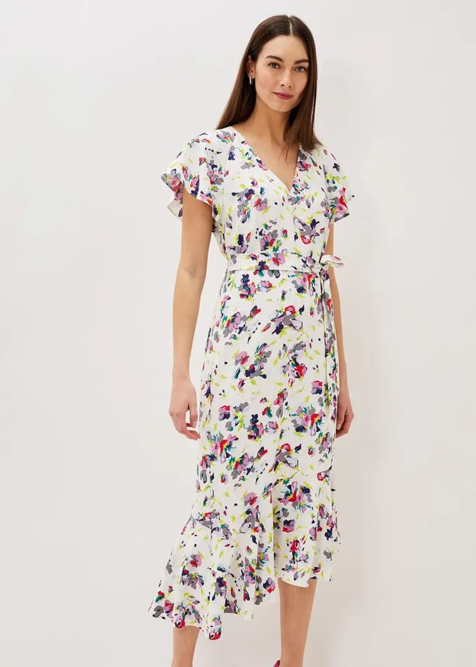 Phase Eight Dresses Lorel Floral Asymmetric Hem Dress Ivorymulti 8211 Women