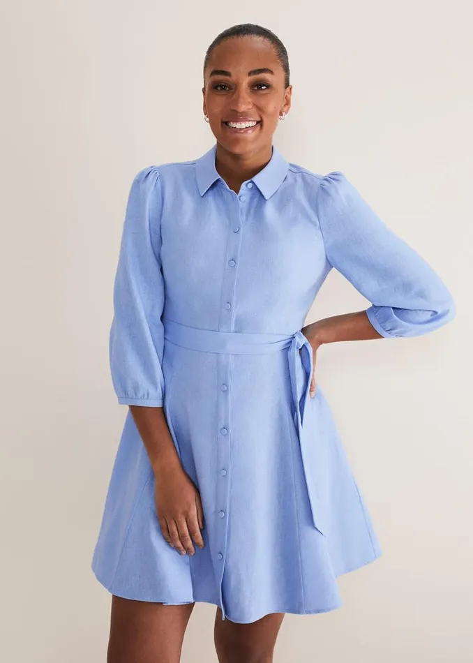Phase Eight Dresses Lucie Linen Shirt Dress Pale Blue 8211 Women