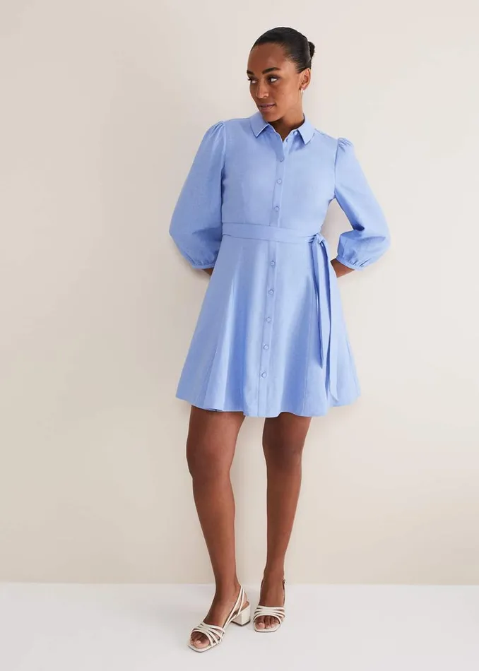 Phase Eight Dresses Lucie Linen Shirt Dress Pale Blue 8211 Women