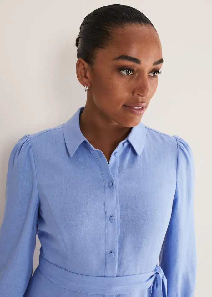 Phase Eight Dresses Lucie Linen Shirt Dress Pale Blue 8211 Women