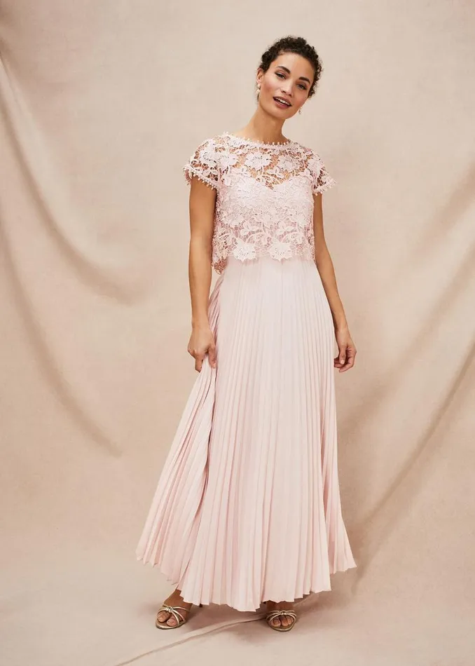 Phase Eight Dresses Michelle Lace Pleated Maxi Dress Antique Rose 8211 Women