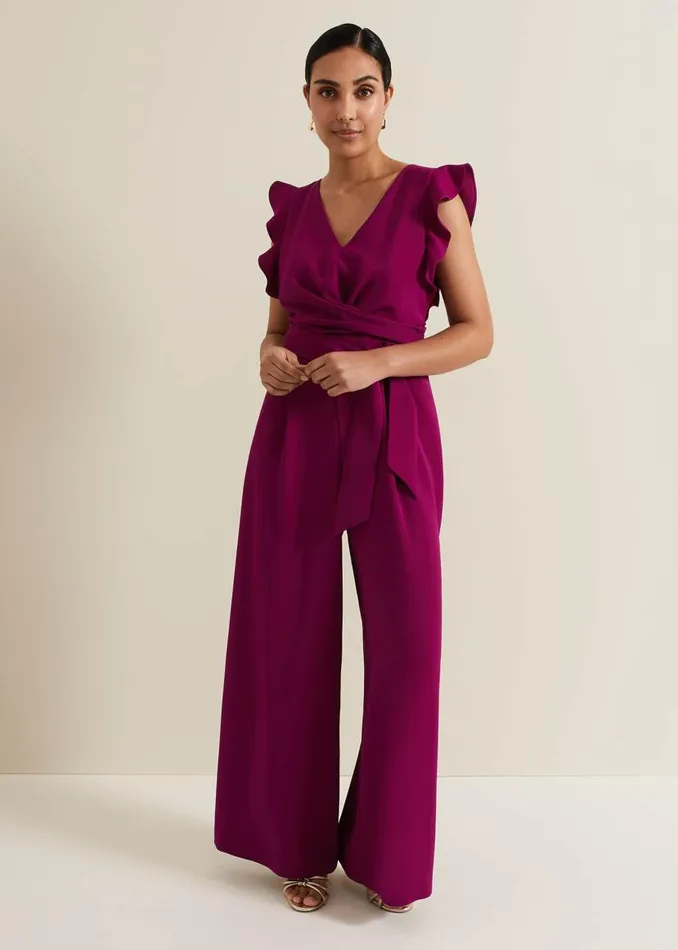 Phase Eight Dresses Petite Ayla Ruffle Jumpsuit Magenta 8211 Women