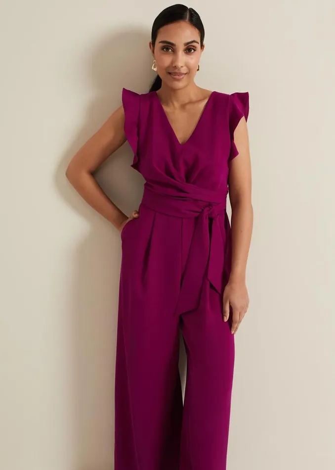Phase Eight Dresses Petite Ayla Ruffle Jumpsuit Magenta 8211 Women