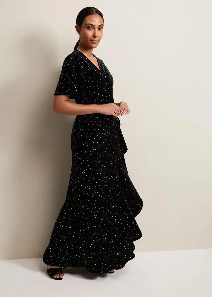 Phase Eight Dresses Petite Holly Velvet Star Wrap Maxi Dress Black 8211 Women
