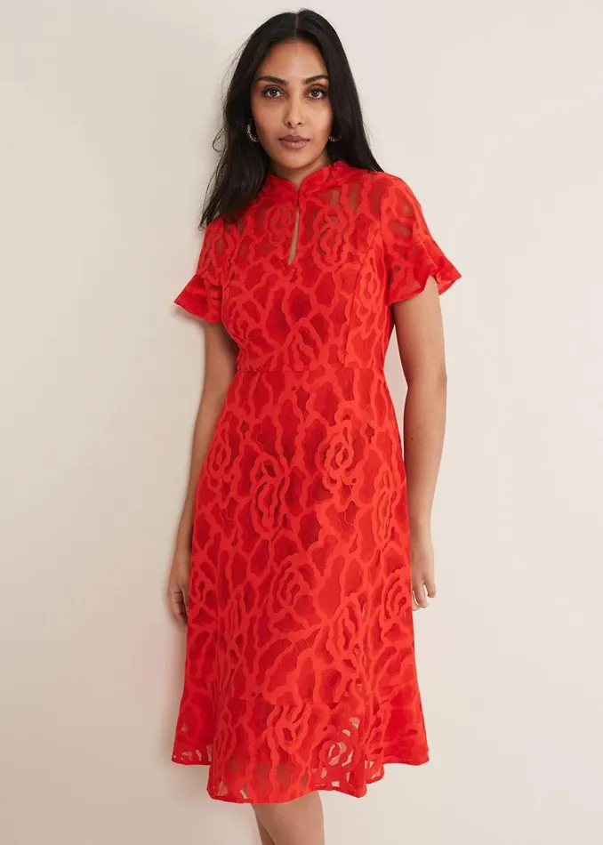 Phase Eight Dresses Petite Lulu Lace Midi Dress Fire 8211 Women
