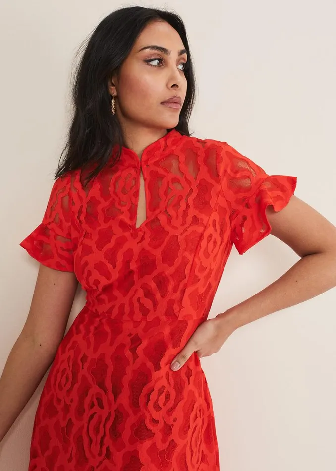 Phase Eight Dresses Petite Lulu Lace Midi Dress Fire 8211 Women
