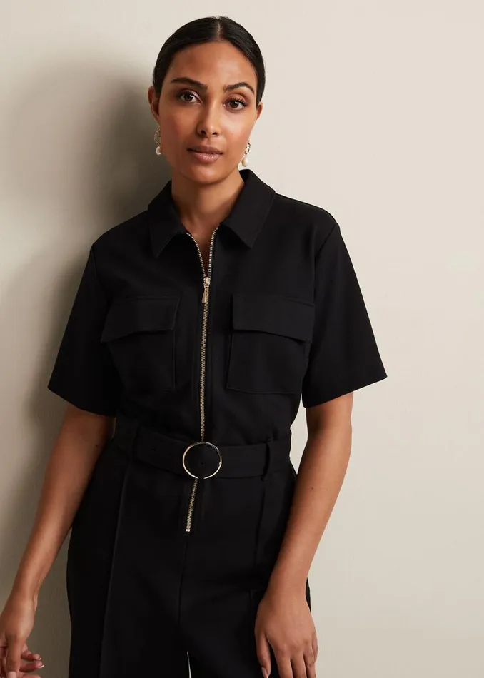 Phase Eight Dresses Petite Polly Black Zip Jumpsuit Black 8211 Women