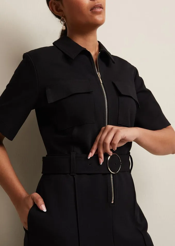Phase Eight Dresses Petite Polly Black Zip Jumpsuit Black 8211 Women