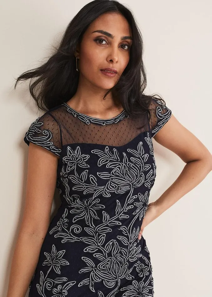 Phase Eight Dresses Petite Zila Tapework Dress Navyivory 8211 Women