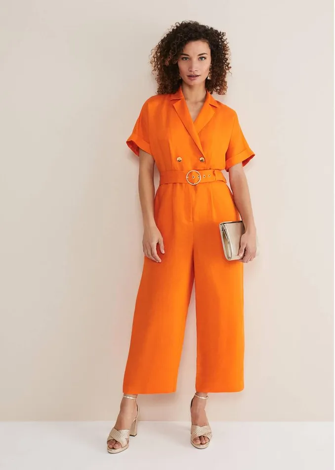 Phase Eight Dresses Pria Linen Jumpsuit Orange 8211 Women