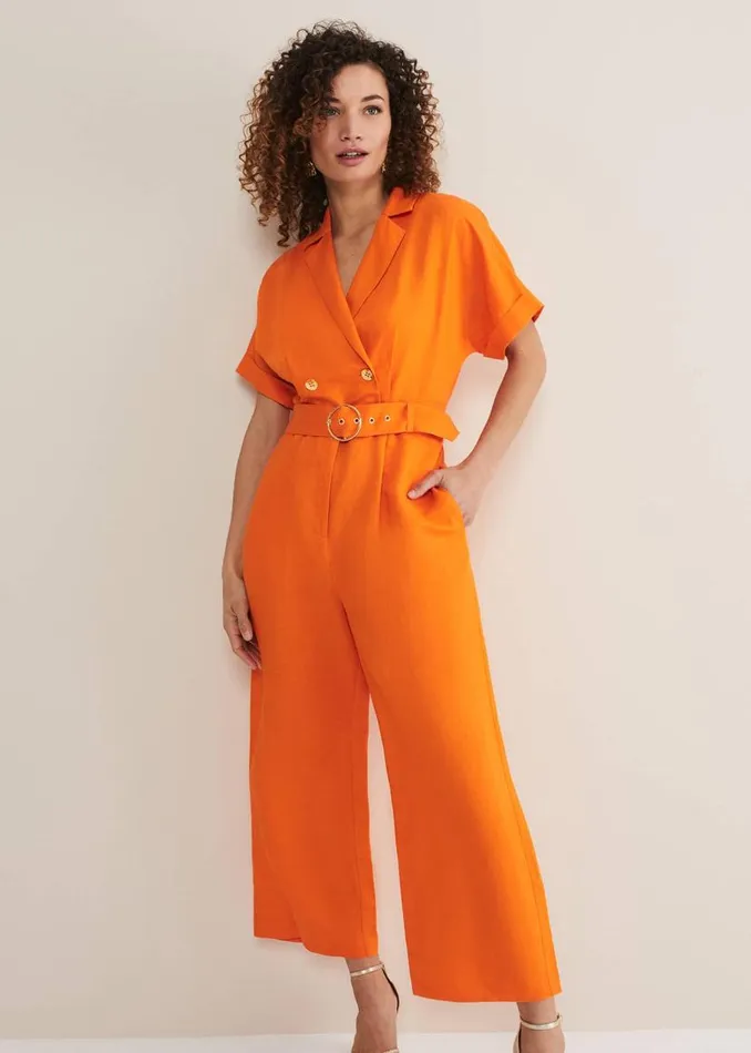 Phase Eight Dresses Pria Linen Jumpsuit Orange 8211 Women