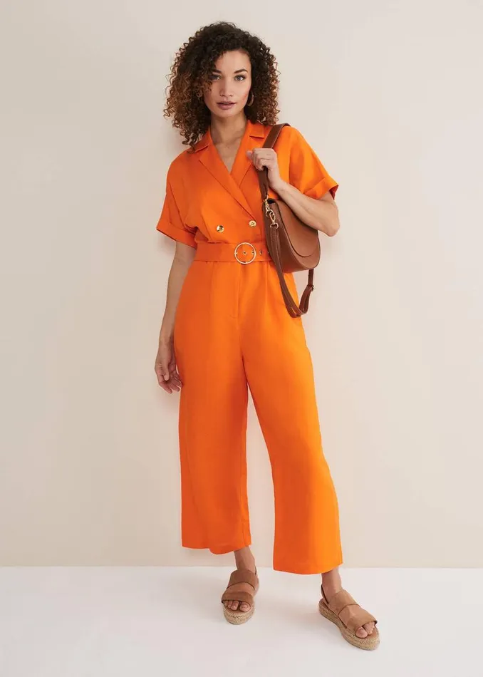 Phase Eight Dresses Pria Linen Jumpsuit Orange 8211 Women